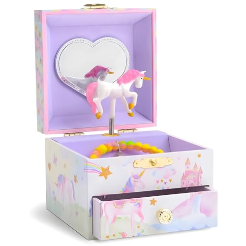 Jewelkeeper Jewelry Box for Girls with 1 Drawer, Party Unicorn Musical Jewelry Boxes, Beautiful Dreamer Tune and Spinning Unicorn Doll