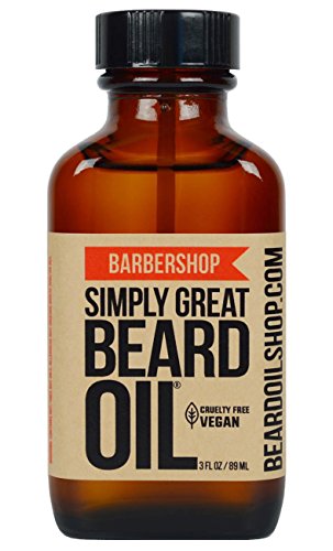 Simply Great Beard Oil - BARBERSHOP Scented Beard Oil - Beard Conditioner 3 Oz Easy Applicator - Natural - Vegan and Cruelty Free Care for Beards - Gifts for Men
