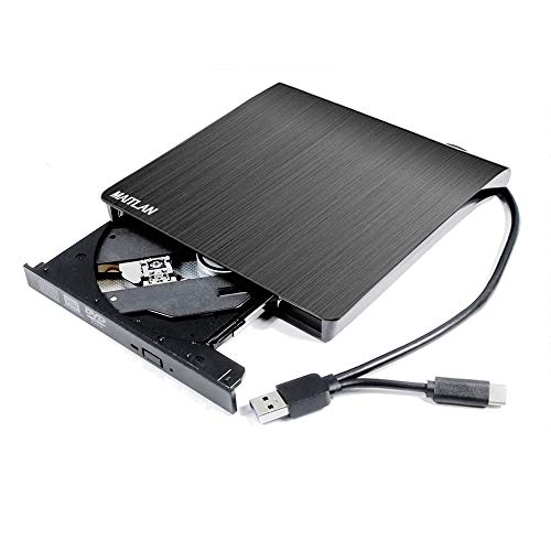 USB 3.0 and USB-C 2-in-1 External DVD CD Optical Drive, for Asus TUF Gaming Laptop FX 505 705 DT FX505 FX505DT FX504 FX505DU FX705 505GT 505DV, Portable 8X DVD+-RW DL CD-RW Burner Player Black