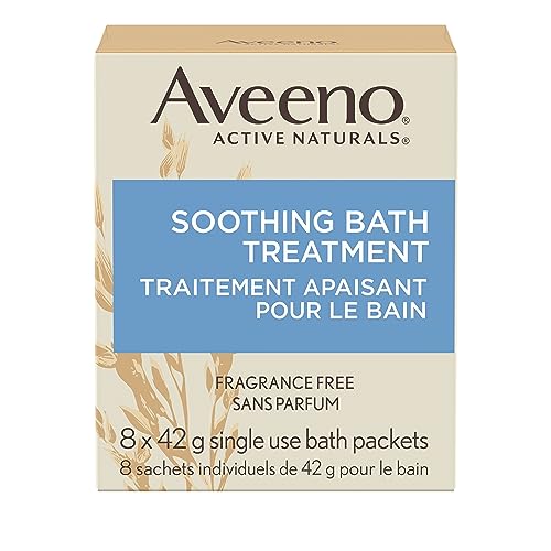 Aveeno Fragrance Free Soothing Bath Treatment, 100% Natural Colloidal Oatmeal, Sensitive Skin Bath Soak for Relief of Dry, Itchy, Irritated Skin Due to Eczema & Hives, Bath Packets, 8 ct.