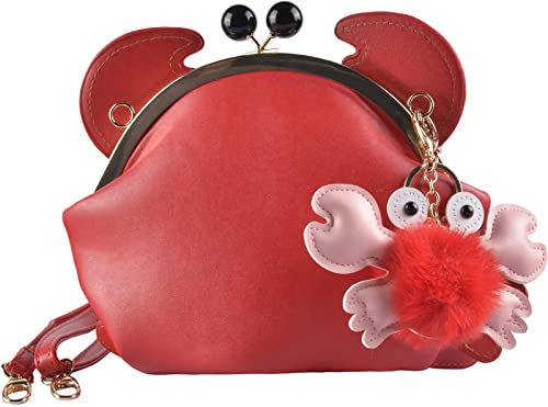 QZUnique Crab Shape Handbag Novelty Crossbody Bag Animal Shaped Purse Detachable Shoulder Bag Women's Satchel Red