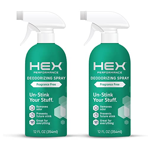 HEX Performance Deodorizing Spray, Fragrance Free, 12oz (Pack of 2) - Awesome for Shoes, Gear & Workout Mats, Eco-Friendly