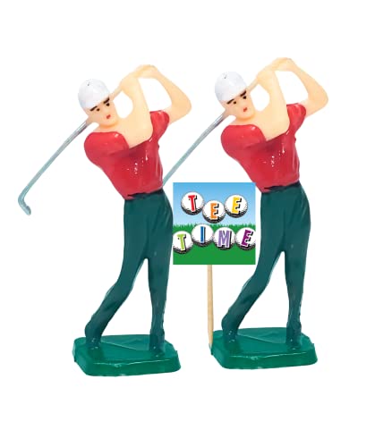 Cakesupplyshop Celebrations Male Golfer Figurine Cake Decoration Topper Kit with Sign-2pack