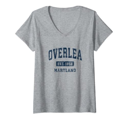 Womens Overlea Maryland MD Vintage Athletic Sports Design V-Neck T-Shirt