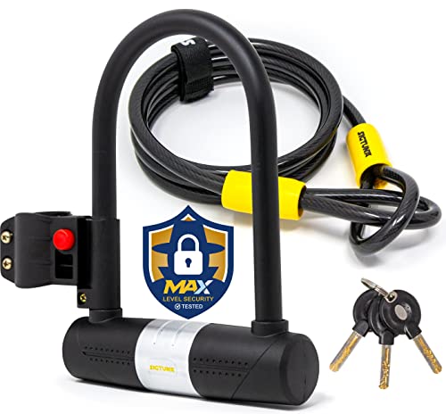 Bike U Lock - Sigtuna Bike Lock Heavy Duty Anti-Theft with 4ft/1.2m Cable, Bicycle U Lock with Sturdy Mounting Bracket for Mountain Bikes, Ebikes, Scooters