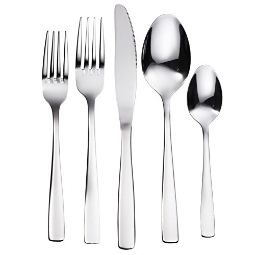 Bruntmor - Everyday Silverware Utensils 20 Piece Mirror Polished Flatware Cutlery Set, Durable Stainless Steel Spoon, Fork, Knives, Service for 4. Silver polished silverware sets.