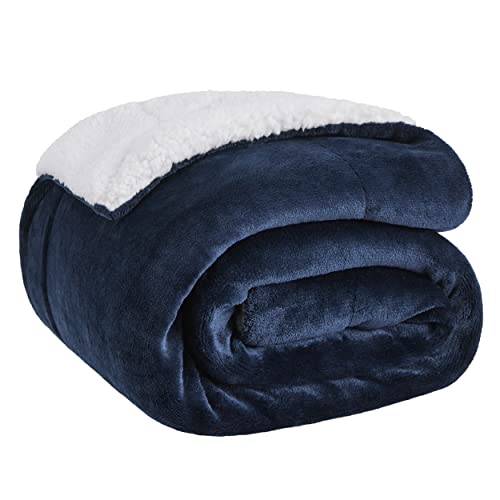 BEDSURE Sherpa Fleece Throw Blanket Twin Size for Couch - Thick and Warm Blankets for Winter, Soft and Fuzzy Twin Blanket for Bed, Navy, 60x80 Inches