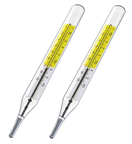 2pcs Glass Thermometer Mercury Free Clinlic Thermometer Traditional Thermometer Dual Scale Mercury Free C&F 2PK