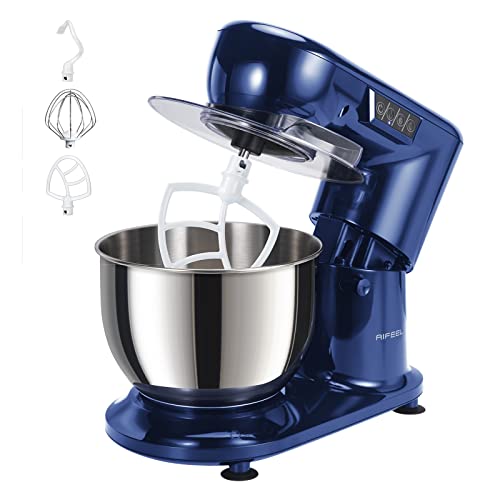 Aifeel Stand Mixer, Electric Kitchen Dough Mixer with 4.3 QT Bowl, Whisk, Dough Hook, Beater, Splash Guard, LED Function Keys (Retro Blue)