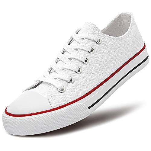 Womens Canvas Sneakers Low Top Lace Up Canvas Shoes Fashion Comfortable (White,US8)