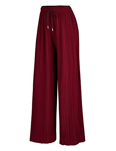 Made By Johnny MBJ WB1484 Womens Pleated Wide Leg Palazzo Pants with Drawstring OneSize Wine