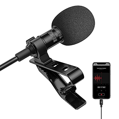 ttstar Microphone Professional for iPhone Lavalier Lapel Omnidirectional Condenser Mic Phone Audio Video Recording Easy Clip-on Lavalier Mic for Youtube, Interview, Mic for iPad for iPone MFi (6.6ft)