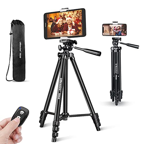 Phone Tripod, UBeesize 50’’ Extendable Lightweight Aluminum Tripod Stand with Universal Cell Phone/Tablet Holder, Remote Shutter, Compatible with Smartphone & Tablet & Camera.