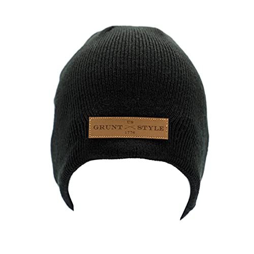 Grunt Style Leather Patch Beanie (Black, One Size)