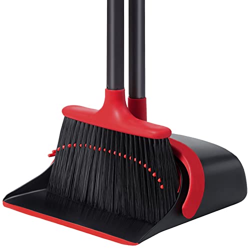 Broom and Dustpan Set for Home, Upgrade 52' Long Handle with Stand Up Dustpan Combo Set for Office Kitchen Lobby Floor Use