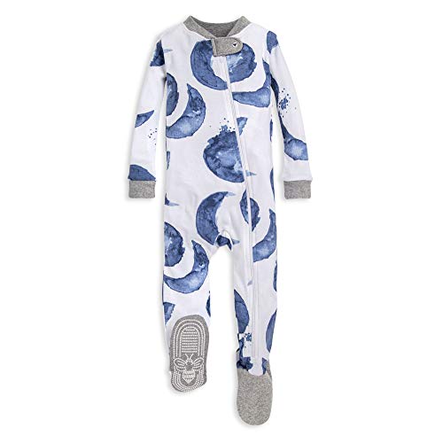 Burt's Bees Baby baby boys Pajamas, Zip-front Non-slip Footed Pjs, Organic Cotton and Toddler Sleepers, Indigo Hello Moon, 12 Months US