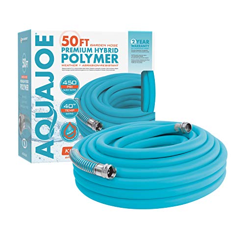 Aqua Joe AJPGH50-DWS 5/8 in 50 Ft. Hybrid Polymer Flex Kink Free Hose, Blue