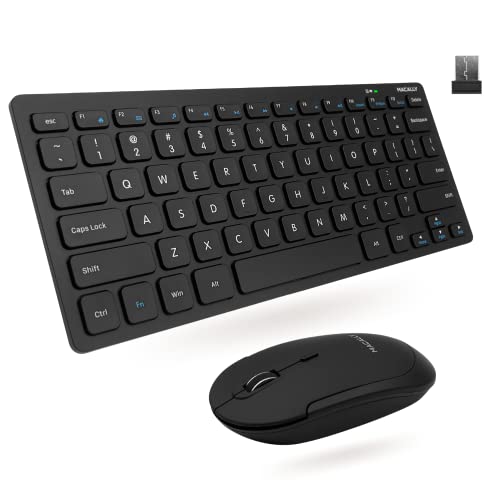 Macally Small Wireless Keyboard and Mouse Combo - an Essential Work Duo - 2.4G Compact Wireless Keyboard Mouse for PC - 78 Key Cordless Mouse and Keyboard Combo with Mini Body and Quiet Click