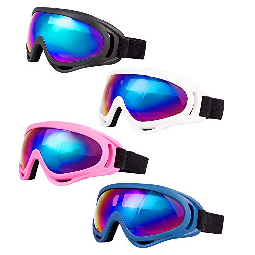 LJDJ Ski Goggles, Pack of 4 - Snowboard Adjustable UV 400 Protective Motorcycle Goggles Outdoor Sports Tactical Glasses Dust-proof Combat Military Sunglasses for Kids, Boys, Girls, Youth, Men, Women