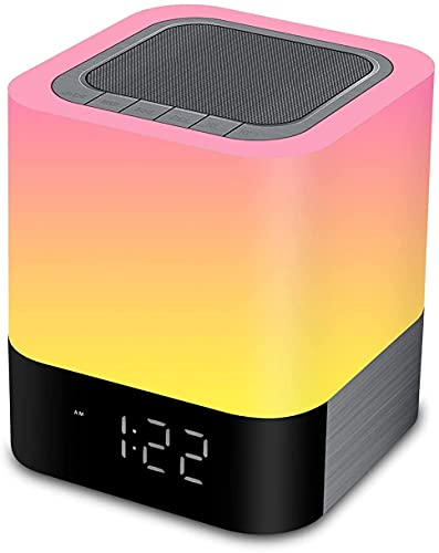 Night Light Bluetooth Speaker,Alarm Bluetooth Speaker,Touch Sensor Bedside Dimmable Multicolour Changing Bedside, Best Gifts for 10 Year Old Girl,Teenage Girls Gifts Ideas