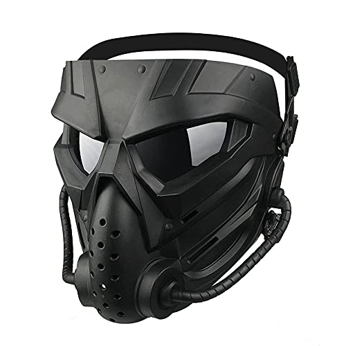 KEYUTE Hunting Masks Tactical Paintball Anti-Fog PC Lens Mask Protective Combat War Games Face Cover Military Airsoft Gun Accessories (Black -Grey Lens)