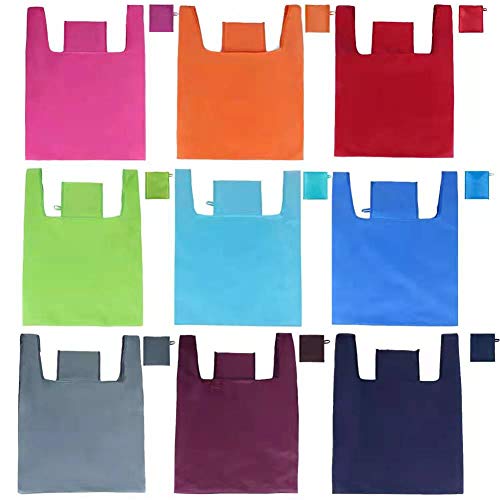 9 Pcs Reusable Recycle Grocery Bags, Ripstop Waterproof Bags for Shopping, Foldable Washable Reusable Tote Bags Bulk with Handles, 50lb Holder Heavy Duty Tote Bags Xlarge .