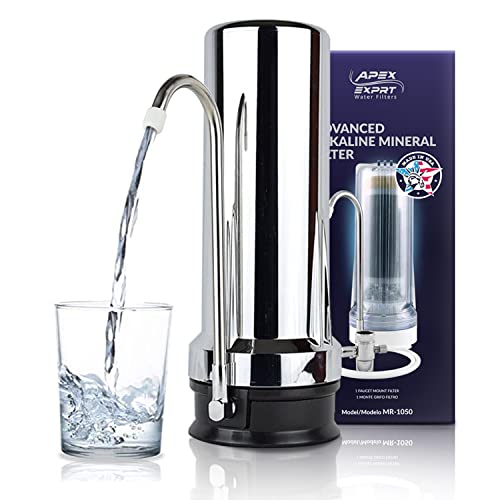 APEX MR-1050 Countertop Water Filter, 5 Stage Mineral pH Alkaline Water Filter, Easy Install Faucet Water Filter - Reduces Heavy Metals, Bad Taste and Up to 99% of Chlorine - Chrome