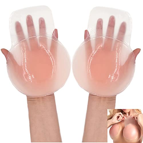 Dealswin Sticky Bra Nipple Covers- Adhesive Silicone Pasties 5.1 Inch Strapless Breast Lift Reusable Plus Size Round