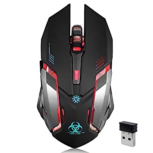 VEGCOO Wireless Gaming Mouse, C8 Silent Click Wireless Rechargeable Mouse with Colorful LED Lights and 3 Level DPI 400mah Lithium Battery for Laptop and Computer (Black)