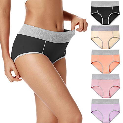 POKARLA Women's High Waisted Cotton Underwear Soft Breathable Panties Full Coverage Stretch Briefs Regular & Plus Size(Medium)