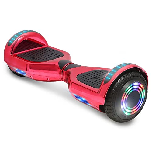 TPS Power Sports Electric Hoverboard Self Balancing Scooter for Kids and Adults Hover Board with 6.5' Wheels Built-in Speaker Bright LED Lights UL2272 Certified (Chrome Red)