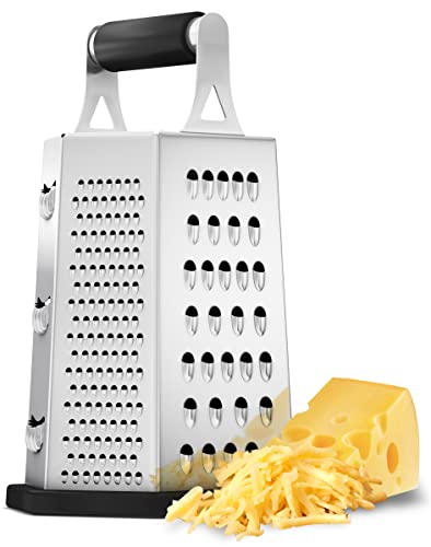 Utopia Kitchen - 6 Sided Kitchen Cheese Grater & Shredder with Sharp Blades - Stainless Steel - Non Slippery rubber bottom - Perfect to Grate, shred & Zest Fruits, Vegetables, Cheeses & more (Black)