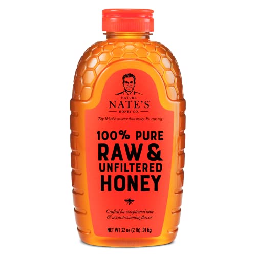 Nature Nate’s 100% Pure, Raw & Unfiltered Honey; 32oz. Squeeze Bottle; Award-Winning Taste