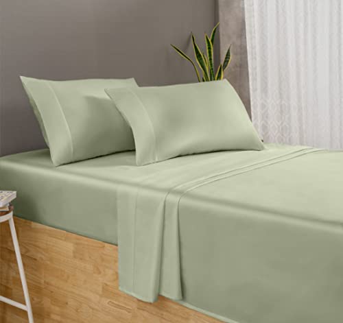 Threadmill Luxury 800 Thread Count King 100% Cotton Sheets - Sage Green Sateen Weave Bed-Sheets, Better Than Egyptian Cotton, 4 Pc Solid Soft Bed Set, Fits 16' Deep Pocket