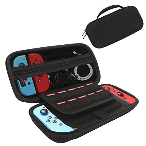 Simfree Carry Case Compatible with Nintendo Switch and New Switch OLED,Nintendo switch Case & Screen Protector,6in1 Portable Protective Cover,nintendo switch game case(Black)