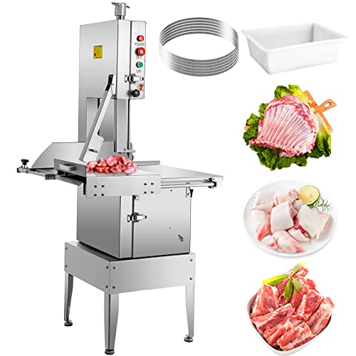 VEVOR 110V Bone Saw Machine, 1500W Electric Frozen Meat Cutter w/ 30'x27' Workbench, Meat Bandsaw w/ 0-250 mm Cutting Thickness & Φ300 mm Saw Wheel, 19 m/s High Speed for Cutting Pig's Hoof Beef