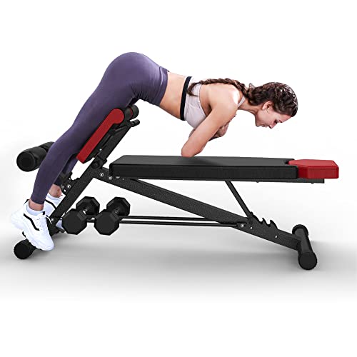 FINER FORM Multi-Functional Adjustable Weight Bench for Total Body Workout – Hyper Back Extension, Roman Chair, Ab Sit up Bench, Decline Bench, Flat Bench. Great Equipment