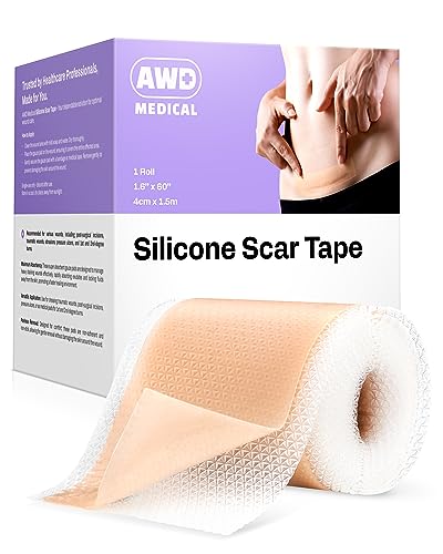 AWD Silicone Scar Tape for Surgical Scars - Medical Grade Silicone Scar Sheets for C Section, Tummy Tuck Tape, Keloid Treatment - Silicone Skin Patches After Surgery Must Haves (1.6' x 60' Roll)