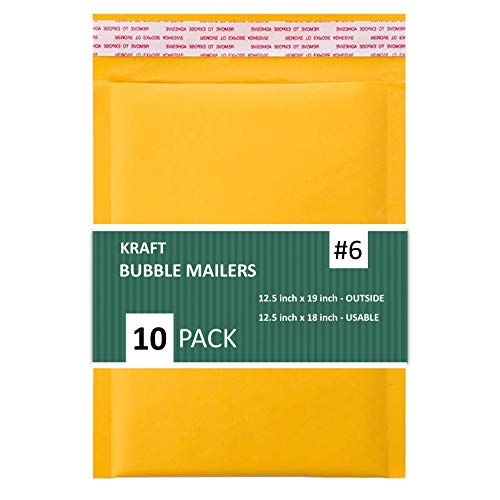 Sales4Less #6 Kraft Bubble Mailers 12.5X19 Inches Shipping Padded Envelopes Self Seal Waterproof Cushioned Mailer 10 Pack