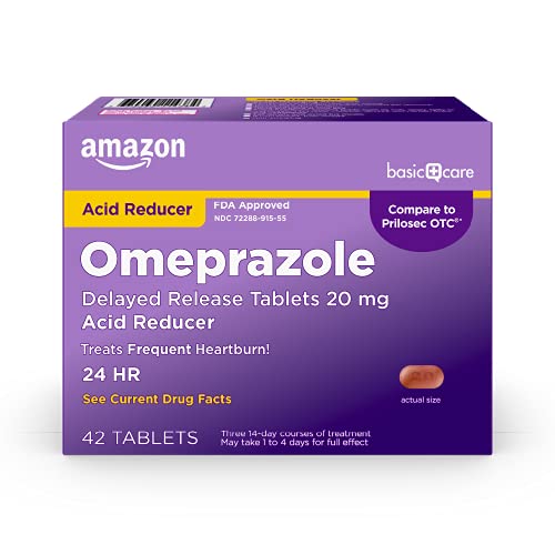 Amazon Basic Care Omeprazole Delayed Release Tablets 20 mg, Acid Reducer, Treats Frequent Heartburn, 42 Count (Pack of 1)