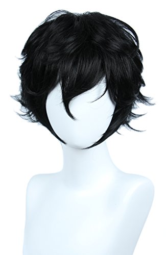Linfairy Short Black Layered Cosplay Wig Halloween Costume Wig for Men