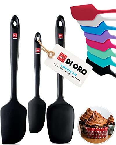 DI ORO Silicone Spatula Set - Rubber Kitchen Spatulas for Baking, Cooking, & Mixing - 600°F Heat-Resistant & BPA Free Silicone Scraper Spatulas for Nonstick Cookware - Dishwasher Safe (3pc, Black)