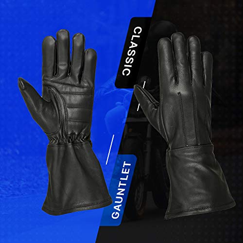 Hugger Windstopper Motorcycle Black Gauntlet Gloves Unlined Cold/Wind Resistant (Large)