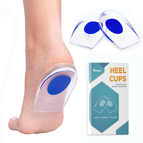 Gel Silicone Heel Cups/Pads - 1 Pair Heel Lifts for Achilles Tendonitis, Shoe Wedge Inserts for Plantar Fasciitis, Sore Heel, Bone Spur, Foot Pain Relief Support, Comfort Cushion Insoles for Women/Men