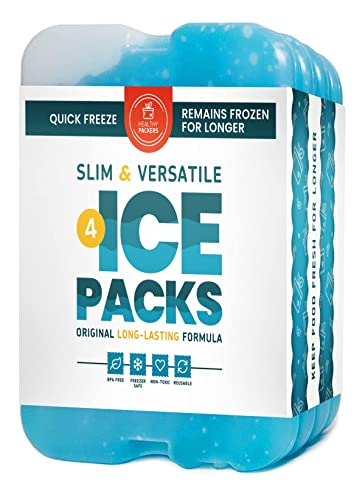 Healthy Packers Ice Packs for Coolers - Freezer Packs - Original Cool Pack | Cooler Accessories for the Beach, Camping and Fishing | Slim & Long-Lasting Reusable Ice Pack for Lunch Box (Set of 4)