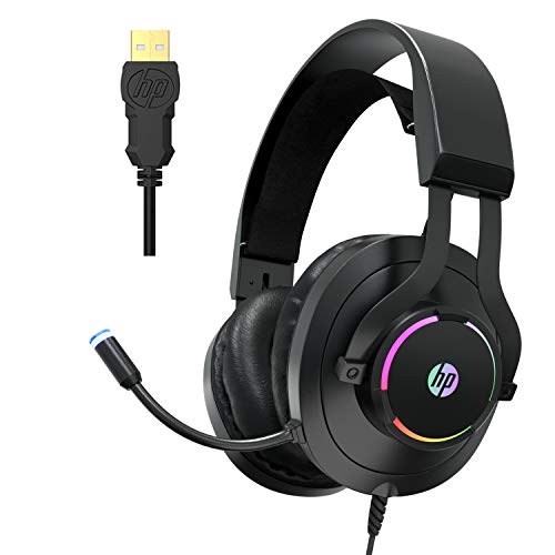 HP USB Gaming Headset, PC Gaming Computer Headset with Microphone for Work, 7.1 Virtual Surround Sound USB Gaming Headphones with Microphone