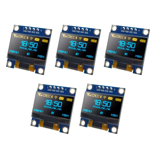 Hosyond 5 Pcs 0.96 Inch OLED I2C Display Module 128x64 Pixel OLED Display Screen IIC Serial Mini Self-Luminous Display Screen Board Compatible with Arduino Raspberry PI (Blue and Yellow)