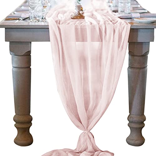 Socomi 10ft Blushing Pink Chiffon Table Runner 29x120 Inches Wedding Runner Sheer Bridal Shower Decorations