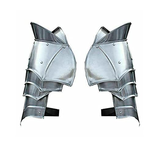 AnNafi Steel Warrior Pauldron Medieval Shoulder Armor Set | Crusader Pauldrons Warrior Armor Steel Handmade SCA LARP Knight Metal Guard Vembrace Pair Silver Adult