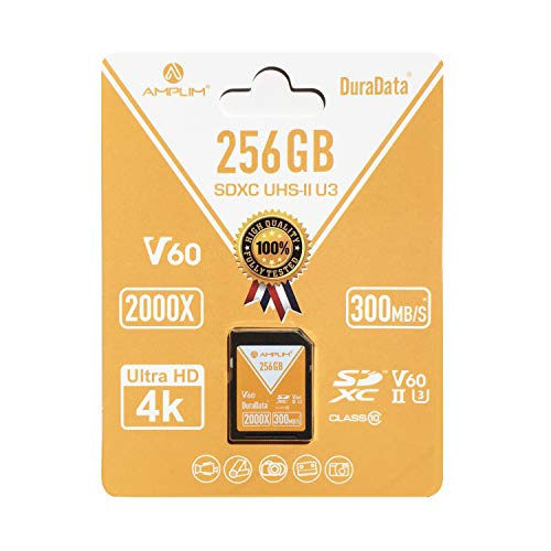 Amplim 256GB V60 UHS-II SD SDXC Card, 300MB/S 2000X Lightning Speed Performance, Extreme Read, U3 Secure Digital Memory Storage for Professional Photographer and Videographer